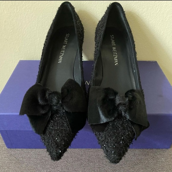 NWT Stuart Weitzman Bowcozy Black Boucle Heels - Picture 2 of 14